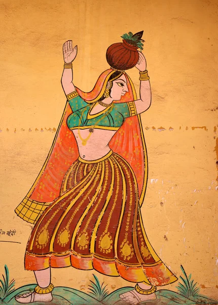 Tradycyjny Obraz Ścianie Budynku Indiach — Zdjęcie stockowe