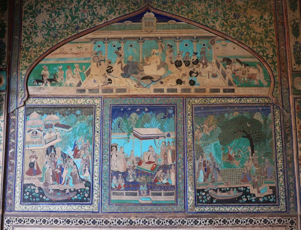 Αρχαία Τοιχογραφία Στο Chitrasala Bundi Palace Bundi Rajasthan Ινδία — Φωτογραφία Αρχείου