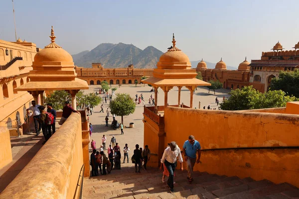 stock image AMER RAJASTHAN INDIA - 02 17 2023: Amer Fort or Amber Fort is a fort located in Amer, Rajasthan, India. were founded by ruler Alan Singh Chanda of Chanda dynasty of Meenas.