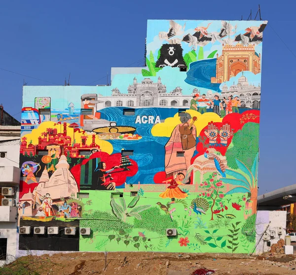 Traditionell Konst Graffiti Bild Vägg Indiska Staden — Stockfoto