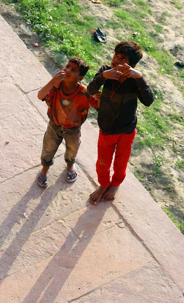 Agra Uttar Pradesh India 2023 Szegény Gyermekek Portréja Indiai Gyermekek — Stock Fotó