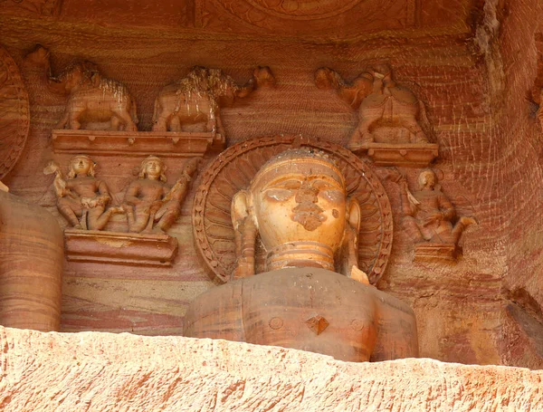 stock image GWALIOR INDIA - 03 03 2023: Gopachal rock-cut Jain monuments, or Gopachal Parvat Jaina monuments, are a group of Jain carvings dated to between 7th and 15th century.