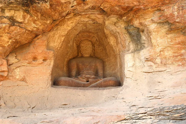 Gwalior India 2023 Los Monumentos Jainas Cortados Roca Gopachal Monumentos —  Fotos de Stock