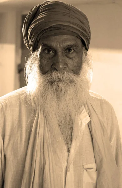 Gwalior Madhya Pradesh India 2023 Portrait Vieil Homme Sikh Barbe — Photo