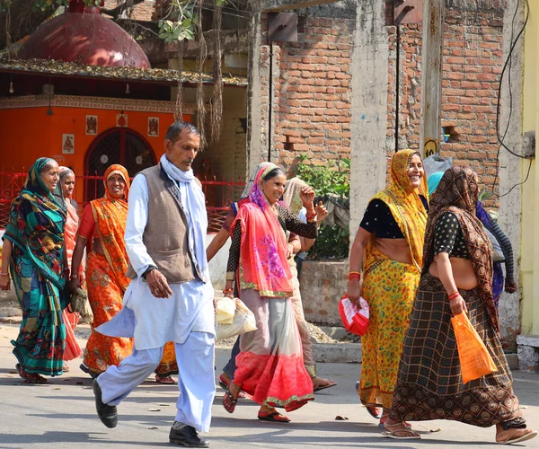 stock image ORCCHA MADHYA PRADES INDIA - 03 03 2023: Front people of pilgrim group marching to temple