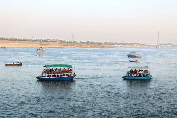 Варанаси Бходжпур Пурванчал Индия 2023 Лодки Реке Фес Варанаси Индия — стоковое фото