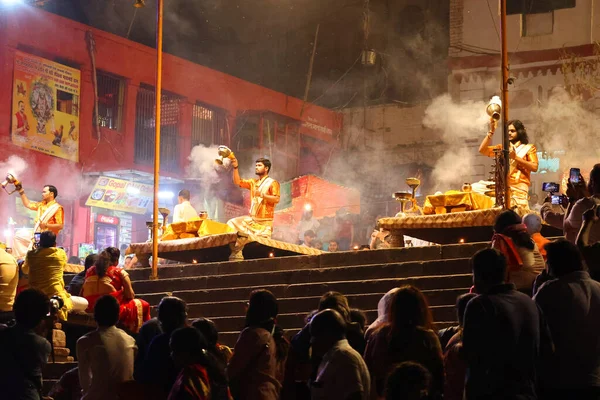Varanasi Bhojpur Purvanchal India 2023 Varanasi Ganga Aarti Rituales Dashashwamedh —  Fotos de Stock
