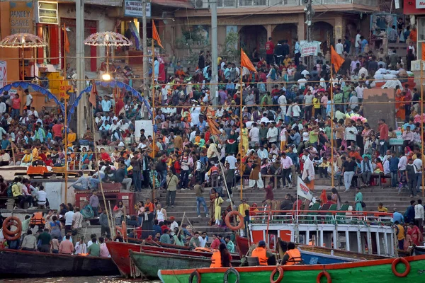 Varanasi Bhojpur Purvanchal India 2023 Sagrada Ceremonia Religiosa Arati Gente — Foto de Stock