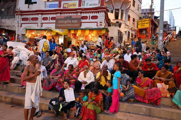 Varanasi Bhojpur Purvanchal India 2023 Sagrada Ceremonia Religiosa Arati Gente — Foto de Stock