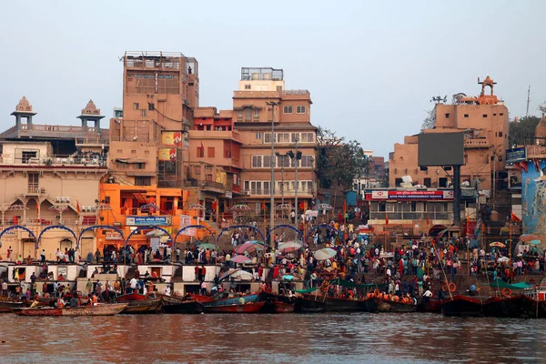 Varanasi Bhojpur Purvanchal India 2023 Священная Религиозная Церемония Арати Люди — стоковое фото