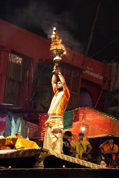Varanasi Bhojpur Purvanchal India 2023 Varanasi Ganga Aarti Rituais Dashwamedh — Fotografia de Stock