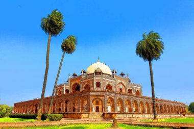 DELHI INDIA - 02 11 2023: İllüstrasyon Humayun 'un mezarı Delhi' deki Babür İmparatoru Humayun 'un mezarıdır. Mezar Humayun' un ilk eşi ve baş eşi Bega Begum tarafından yaptırılmıştır.