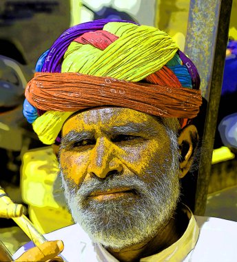 JAISALMER RAJASTHAN INDIA - 02 13 2023: Jaisalmer kalesinde yalvaran sokak müzisyenleri, Rajasthan eyaleti, Hindistan