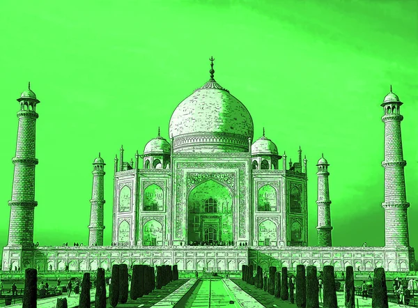 Taj Mahal Agra Uttar Pradesh India 2023年 日の出のタージ マハルのイラストは アグラのヤムナ川の右岸にある象牙色の大理石の霊廟です — ストック写真