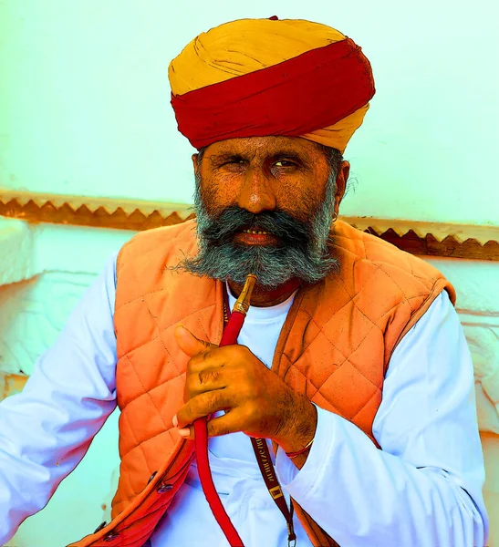 Jodhpur Rajasthan India 2023 Illustration Portrait Homme Indien Non Identifié — Photo