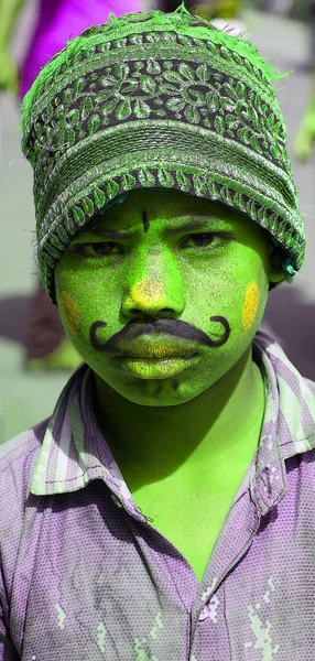 Udaipur Rajasthan India 2023 Εικονογράφηση Αγνώστου Ταυτότητας Παιδιού Ψεύτικο Μουστάκι — Φωτογραφία Αρχείου