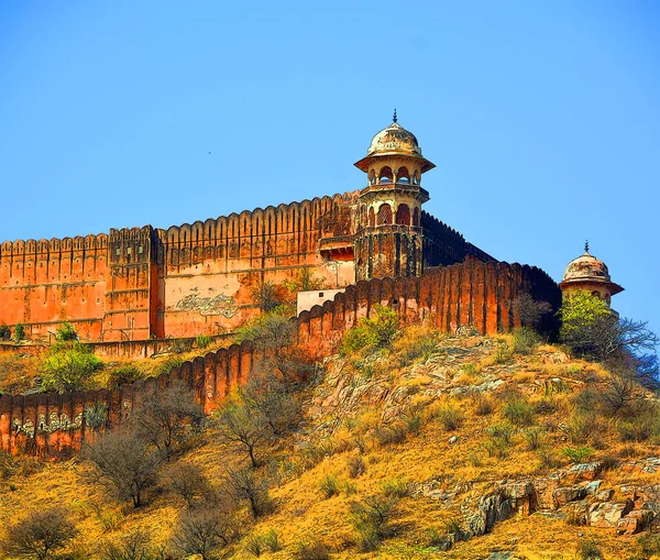 Amer Rajasthan India 2023 Amer Fort或Amber Fort是位于印度拉贾斯坦邦Amer的一座要塞 由Meenas的Chanda王朝的统治者Alan Singh Chanda创建 — 图库照片