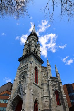 MONTREAL QUEBEC CANADA - 05: 09: 23: Çan Kulesi Saint-Jacques Katedrali, 1825-1852 yılları arasında Montreal 'deki Roma Katolik katedrali idi.