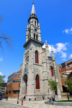 MONTREAL QUEBEC CANADA - 05: 09: 23: Çan Kulesi Saint-Jacques Katedrali, 1825-1852 yılları arasında Montreal 'deki Roma Katolik katedrali idi.