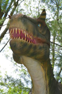 Granby QUEBEC CANADA - 05 12 2017: Albertosaurus, Kuzey Amerika 'da Geç Kretase Dönemi boyunca yaşamış bir tyrannosaurid theropod dinozor cinsidir. 