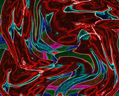 Soyut işaret illüstrasyonu renk lekeli pop-art arkaplan simgesi. Fütürist soyut renkli bir arka plan. Renkli dalgalı çizgileri olan sanatsal soyutlama. Renkli deforme çizgi dokuları.