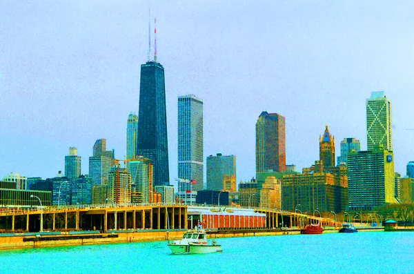 Chicago Illinois Förenade Staterna 2003 Downtown Och John Hancock Center — Stockfoto