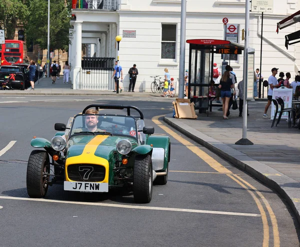 stock image LONDON UNITED KINGDOM - 06 17 2023: Caterham 7 (or Caterham Seven) is a super-lightweight sports car produced by Caterham Cars in the United Kingdom. It is based on the Lotus Seven, a lightweight sport