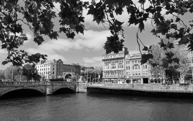 İRELAND DUBLIN REPUBLIC 05 28 2023: Dublin İrlanda 'nın başkenti ve en büyük şehridir. Liffey Nehri 'nin ağzındaki bir körfezde, Leinster ilinde.  