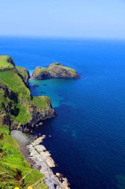 Carrick-a-Reed Adası manzaralı ip köprüsü, County Antrim, Kuzey İrlanda