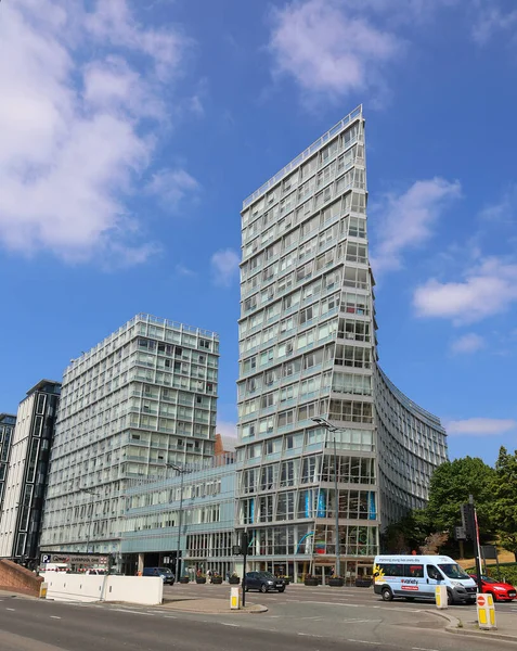 stock image LIVERPOOL UNITED KINGDOM 06 07 2023: One Park West is a 17-storey building in central Liverpool, England, designed by architect Cesar Pelli. Bordering Chavasse Park