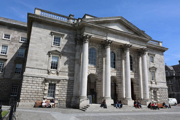 DUBLIN REPUBLIC OF IRELAND 05 28 2023: Trinity College or the College of the Holy and Undivided Trinity of Queen Elizabeth near Dublin, is the sole constituent college of the University of Dublin