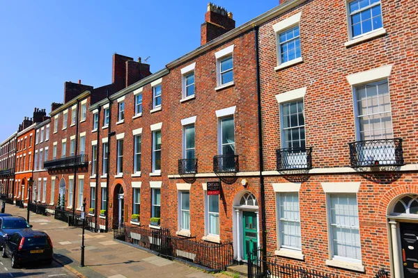 stock image LIVERPOOL UNITED KINGDOM 06 07 2023: A terrace or terraced house (UK) or townhouse is an architectural term for a form of medium-density housing that originated in Europe in the 16th century