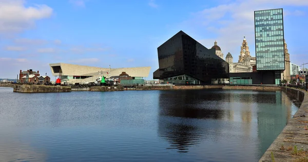 stock image LIVERPOOL UNITED KINGDOM 06 07 20: The Longitude building and the Museum of Liverpool in the Royal Albert Dock 