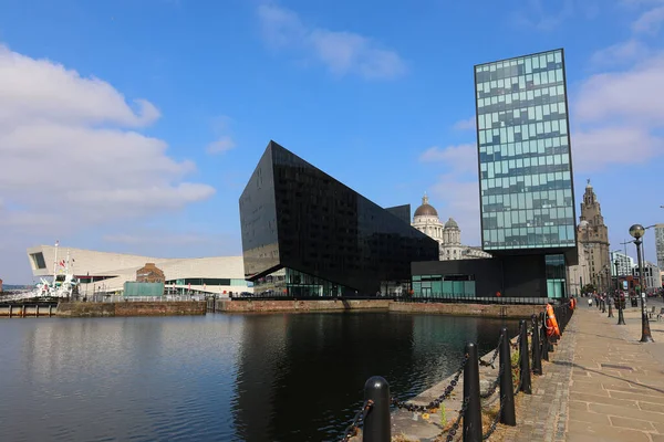 stock image LIVERPOOL UNITED KINGDOM 06 07 20: The Longitude building and the Museum of Liverpool in the Royal Albert Dock 