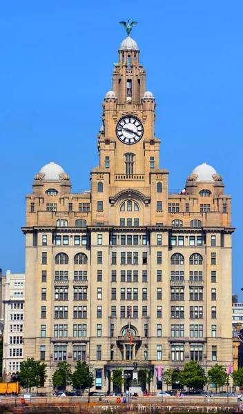 stock image LIVERPOOL UNITED KINGDOM 06 07 2023: Royal Liver Building is a Grade I listed building. It is located at the Pier Head and along with the neighbouring Cunard Building and Port of Liverpool Building