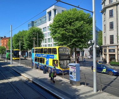 DUBLIN REPUBLIC OF IRELAND 05 28 2023: Dublin Bus is a State-owned bus operator providing services in Dublin. By far the largest bus operator in the city, it carried 138 million passengers in 2019