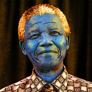 CIRCA 1995: Nelson Mandela 'nın pop sanatı Güney Afrika' nın ırkçılık karşıtı çalışmaları nedeniyle hapiste geçirdiği zamandan sonra seçilen ilk siyahi başkanıydı. 1993 yılında Nobel Barış Ödülü 'nü kazandı..