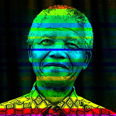 CIRCA 1995: Nelson Mandela 'nın pop sanatı Güney Afrika' nın ırkçılık karşıtı çalışmaları nedeniyle hapiste geçirdiği zamandan sonra seçilen ilk siyahi başkanıydı. 1993 yılında Nobel Barış Ödülü 'nü kazandı..