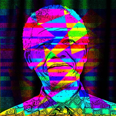 CIRCA 1995: Nelson Mandela 'nın pop sanatı Güney Afrika' nın ırkçılık karşıtı çalışmaları nedeniyle hapiste geçirdiği zamandan sonra seçilen ilk siyahi başkanıydı. 1993 yılında Nobel Barış Ödülü 'nü kazandı..