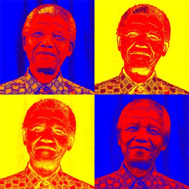 CIRCA 1995: Nelson Mandela 'nın pop sanatı Güney Afrika' nın ırkçılık karşıtı çalışmaları nedeniyle hapiste geçirdiği zamandan sonra seçilen ilk siyahi başkanıydı. 1993 yılında Nobel Barış Ödülü 'nü kazandı..