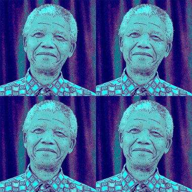 CIRCA 1995: Nelson Mandela 'nın pop sanatı Güney Afrika' nın ırkçılık karşıtı çalışmaları nedeniyle hapiste geçirdiği zamandan sonra seçilen ilk siyahi başkanıydı. 1993 yılında Nobel Barış Ödülü 'nü kazandı..