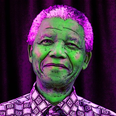 CIRCA 1995: Nelson Mandela 'nın pop sanatı Güney Afrika' nın ırkçılık karşıtı çalışmaları nedeniyle hapiste geçirdiği zamandan sonra seçilen ilk siyahi başkanıydı. 1993 yılında Nobel Barış Ödülü 'nü kazandı..