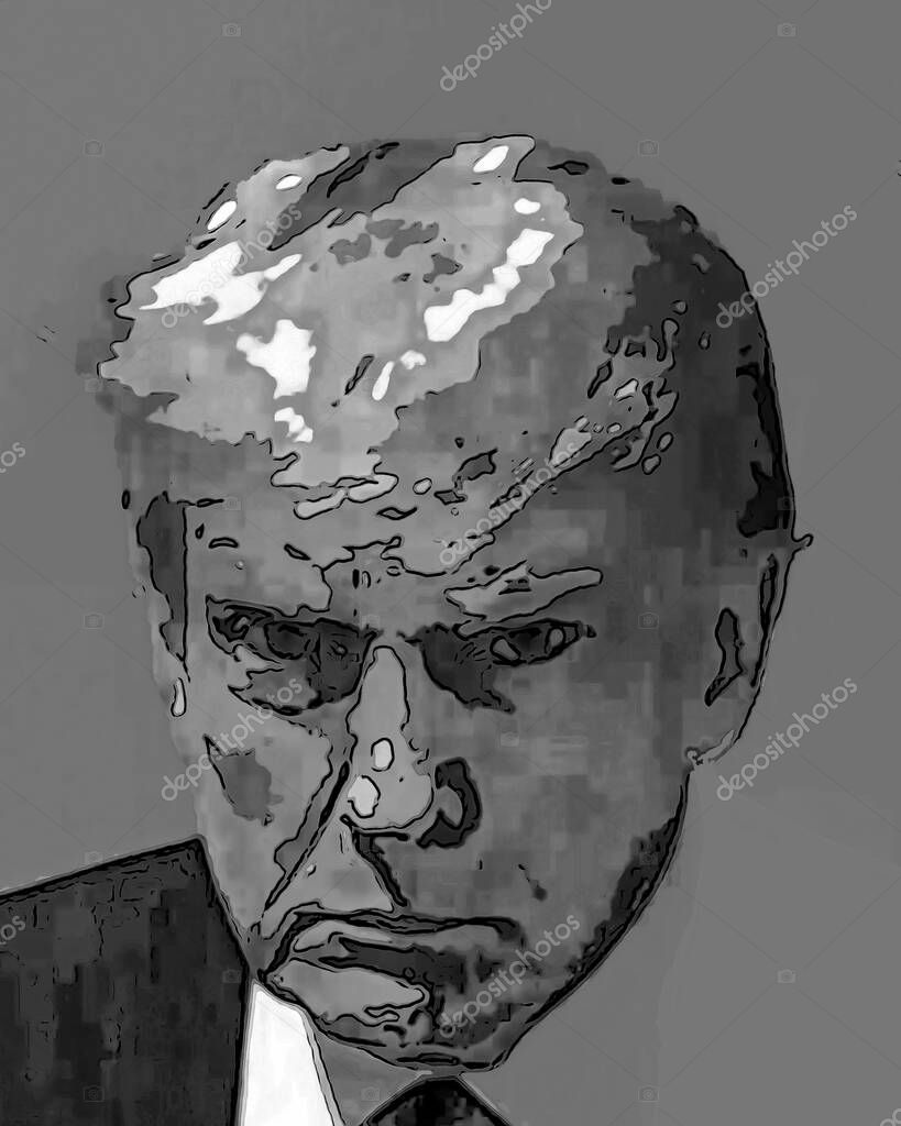 ATLANTA GEORGIA USA 08 23 2023: Pop art of Donald Trump mug shot (is an American politician, media personality, and businessman who served as the 45th president of the United States
