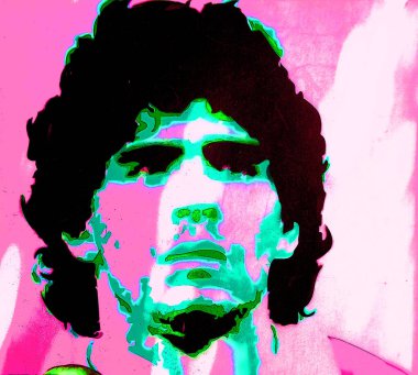 CIRCA 1978: Diego Armando Maradona 'nın pop sanatı Arjantinli profesyonel futbolcu ve teknik direktördür. Spor tarihinin en büyük oyuncularından biri olarak kabul edilir.