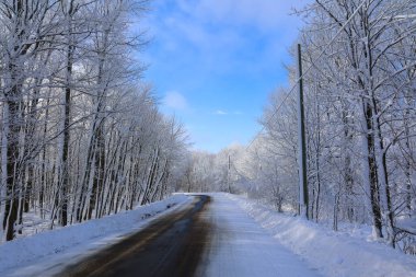 Doğu Kasabası Quebec Kanada 'da kar fırtınası üstüne kış manzarası