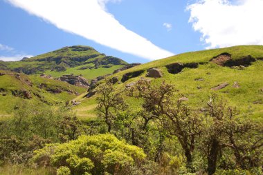 Lesotho 'nun güzel manzarası, resmi olarak Lesotho Krallığı, denize kıyısı olmayan bir ülke ve bölge, Güney Afrika Cumhuriyeti ile çevrili.