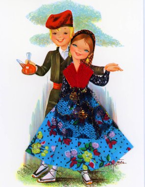 SITGES SPAIN 1008 2000: Vintage kartpostal, nakışçı İspanyol dansçı, flamenko.
