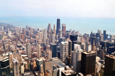 Chicago ILLINOIS Birleşik Devletleri 06: 23 2003; Şehir merkezi ve Chicago John Hancock Merkezi 