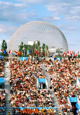 MONTREAL-CANADA 10 19 2005: During World Aquatics Championships Biosphere is a museum in Montreal dedicated to the environment the former pavilion of the United States for the 1967 World Fair, Expo 67 clipart