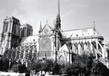 PARIS, FRANCE 10 12 2013: Paris 'teki Gotik Notre-Dame Katedrali. Işık Şehri olarak bilinen Fransız başkenti.